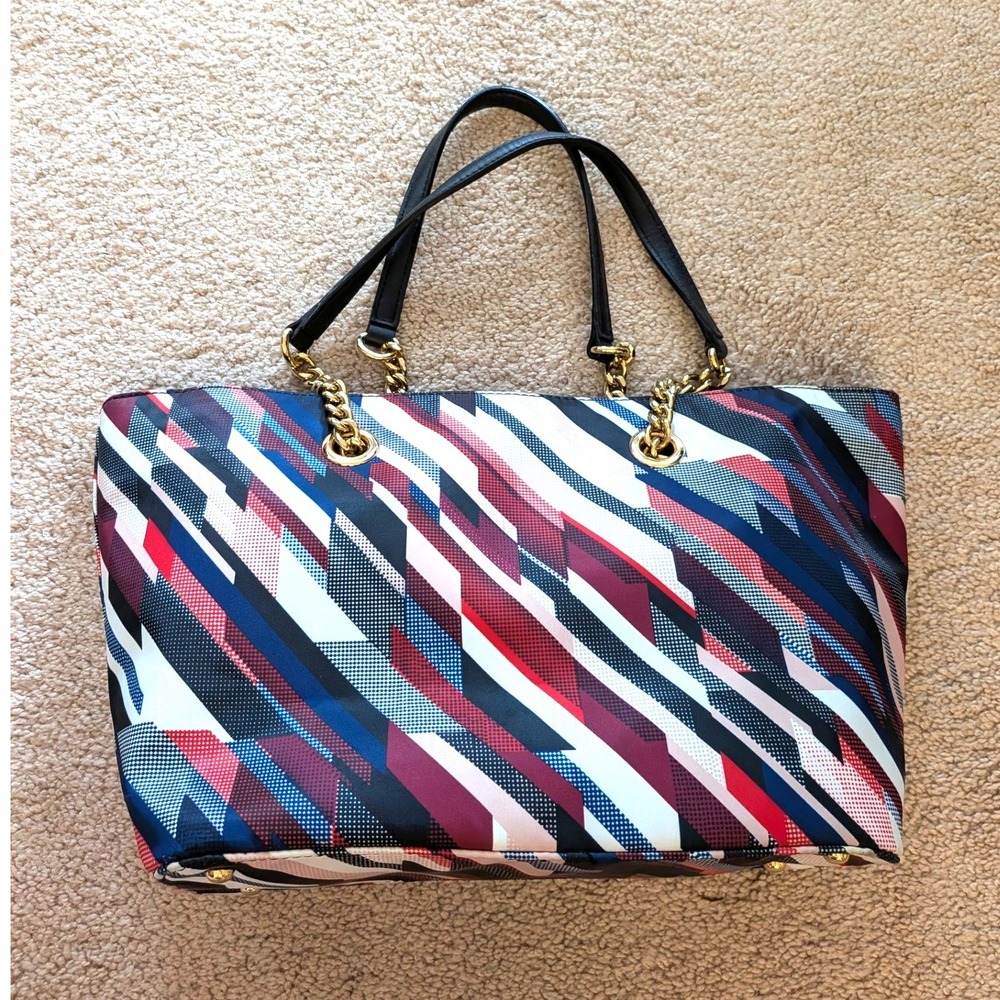 Calvin Klein Geometric Abstract Print Nylon Tote Bag Gold Tone